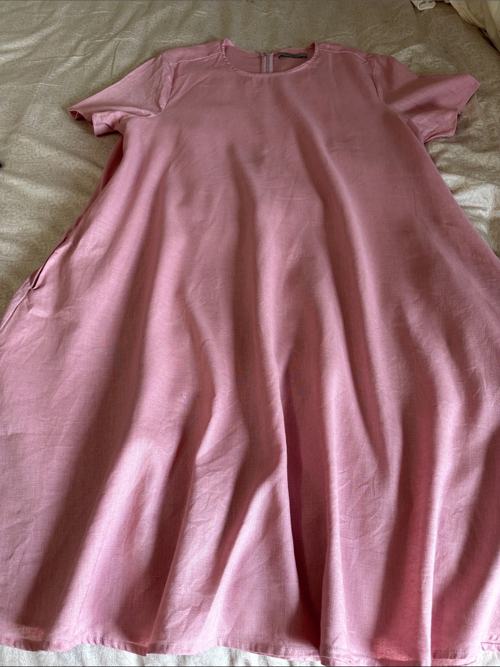 Bailey Classic A-Line Short Sleeve Linen Dress - Pink